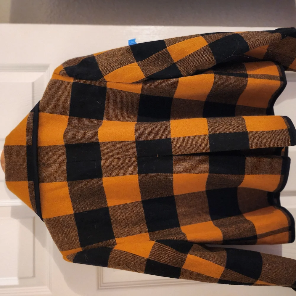 Ann Taylor Loft Chic Black and Orange Plaid Coat - Picture 2 of 5